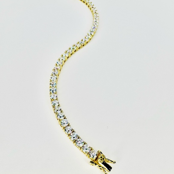 18K Gold and Sterling Silver Tennis Bracelet with CZ Gorgeous - Picture 1 of 6